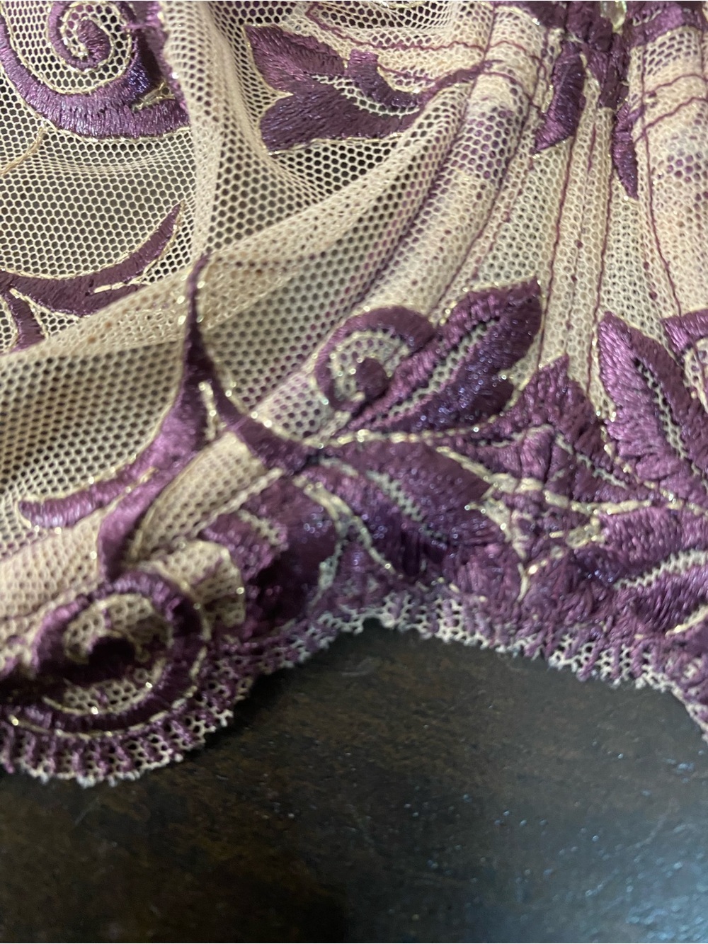 Soma Purple Floral Embroidered, Rhinestone  Bra with Beige Sheer Mesh - Picture 4 of 9